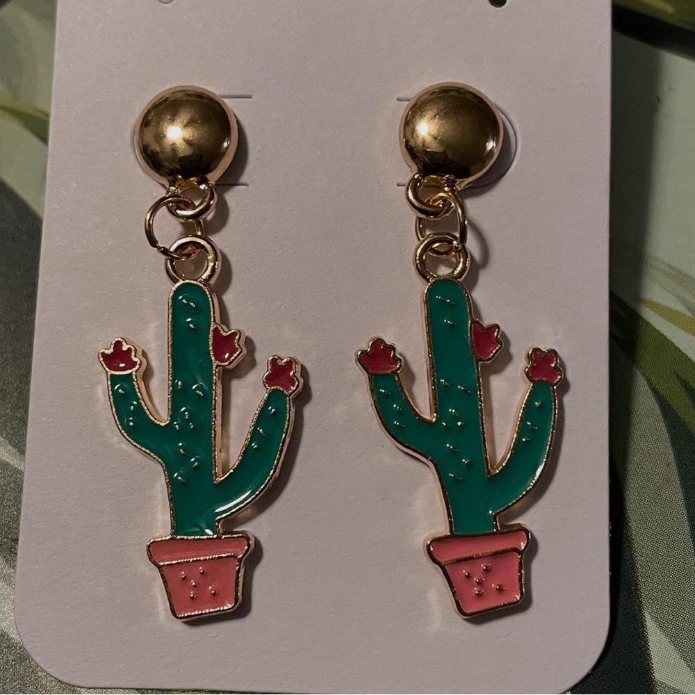 Cactus Dangle Earrings with Gold Accents